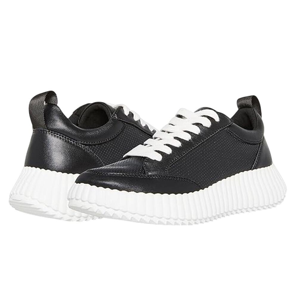 Steve Madden Womens Shock Casual Sneaker US 7.5 M Black Leather Lace-Up NIB